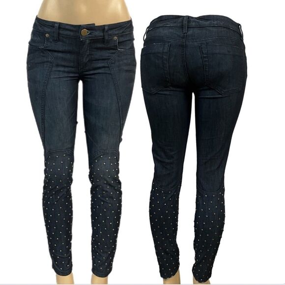 Bebe Skinny Leg Studded Jeans Dark Wash Low Rise Slim Denim Pants NWOT sz 29 - Picture 1 of 10
